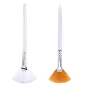 Generic 2Pcs Multicolor Fan Makeup Brushes, Nylon Bristles, Aluminium Handle, For Face Mask, Blush