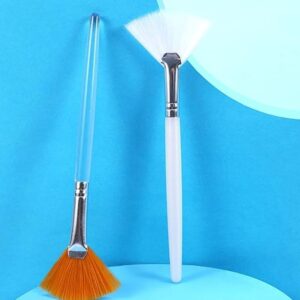 Generic 2Pcs Multicolor Fan Makeup Brushes, Nylon Bristles, Aluminium Handle, For Face Mask, Blush - Image 2