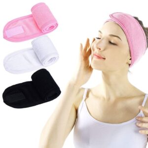 Winkelen Facial Spa Headband (3pcs) Polycotton Stretchable Elasticized Adjustable Makeup Head Wrap Hair Bands for Women Terry Cloth Stretch Makeup Headband, Beauty Accessories (Multicolor)