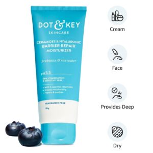 Dot & Key Ceramides Moisturizer with Hyaluronic for Intense Moisturizing and Skin Strengthening | With Probiotic & Rice Water I Barrier Repair Cream | For Dry Skin, Normal & Sensitive Skin | 100g