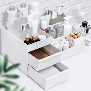 ALOXE Cosmetic Organizer Box Drawers Storage Plastic Stationary Box | Make Up Organiser for Women White - Image 3