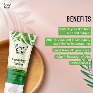Berry Blue Purifying Neem Face Wash for Pimples with Goodness of Tea Tea Extract, Face Wash for Acne Prone Skin for Women & Men, Suitable for all Skin Types