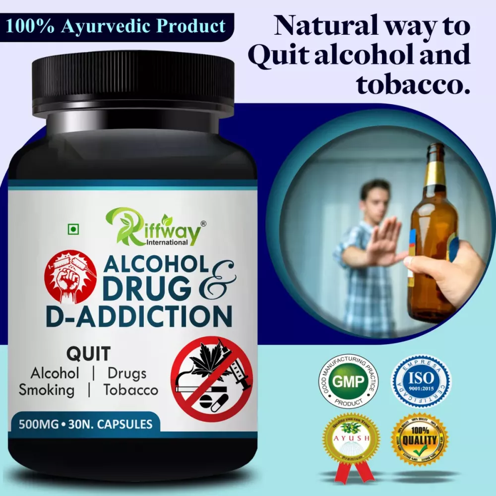 Riffway Alcohol Drug & D-Addiction (30caps) Natural way to Quit Alcohol & Tobacco - Image 2