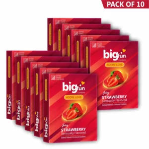 BIGFUN Dotted Strawberry Flavoured Condoms,(3pc x 10Packs)